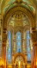 Colorful mosaics, altar, stained glass, Basilica of Notre Dame de Fourviere, Lyon, France. Art Print